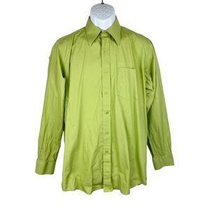 Andrew Fezza New York Button Down Shirt Green Men 15 32/33 Cotton Long Sleeve